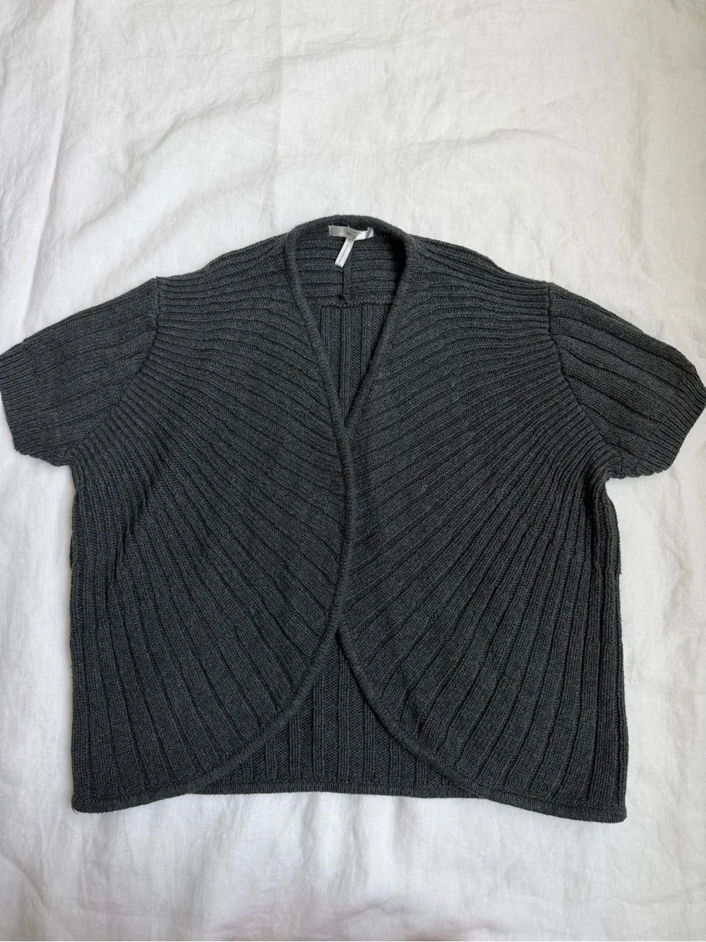 Metro 7 Charcoal Gray Ribbed Short-Sleeve Cardigan